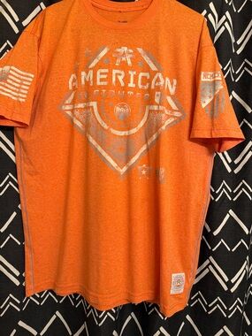 American Fighter Orange Short-Sleeve Graphic Tee with Silver Print
